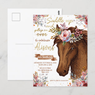 Carte Postale Fête d'anniversaire Editable Horse Cowgirl