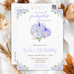 Carte Postale Fête d'anniversaire florale aux citrouilles violet