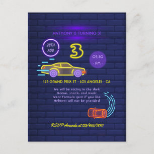 Carte Postale Fête d'anniversaire garçon 3 ans thème voiture de 