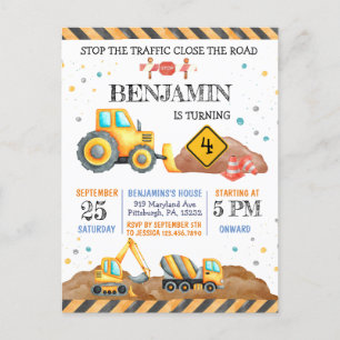 Carte Postale Fête d'anniversaire garçon mignon véhicules de con