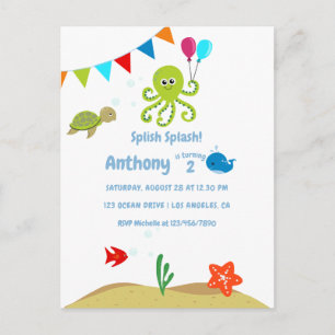 Carte Postale Fête d'anniversaire garçon sous la mer