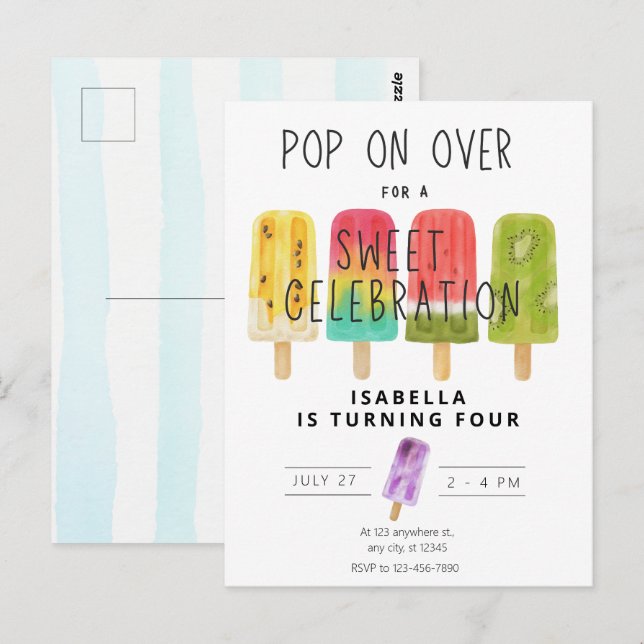 Carte Postale Fête d'anniversaire glace pop été (Devant / Derrière)