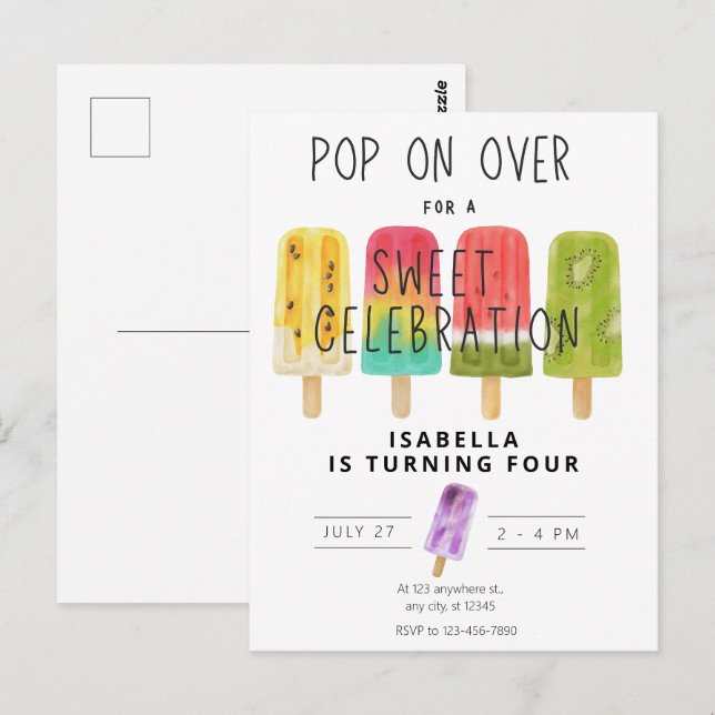 Carte Postale Fête d'anniversaire glace pop été (Devant / Derrière)