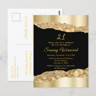 Carte Postale Fête d'anniversaire Gold and Black Glam Tears