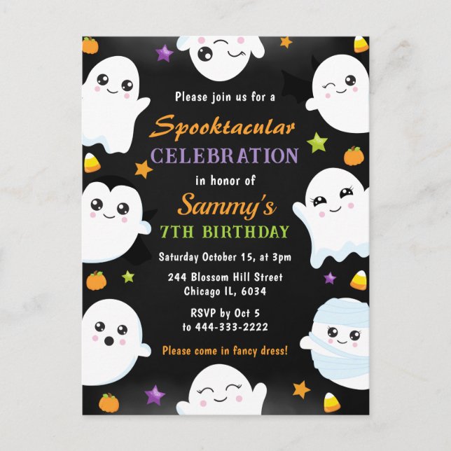 Carte Postale Fête d'anniversaire Halloween de fantômes mignons (Devant)