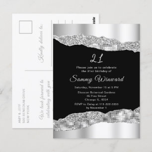 Carte Postale Fête d'anniversaire Larmes de Glam Argent et Noir