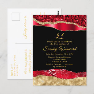 Carte Postale Fête d'anniversaire larmes de glamour rouge et or