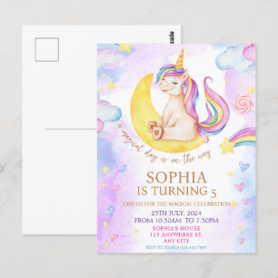 Carte Postale Fête d'anniversaire licorne magique aquarelle viol