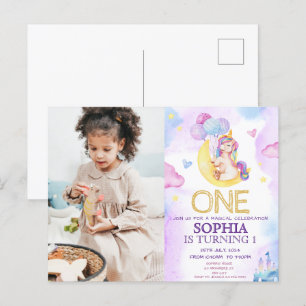 Carte Postale Fête d'anniversaire licorne magique aquarelle viol