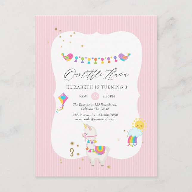 Carte Postale Fête d'anniversaire moderne de Llama 3 ans (Devant)