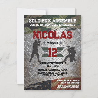 Carte Postale Fête d'anniversaire Paintball Camo Militaire USA I