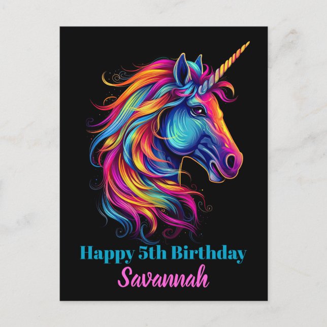 Carte Postale Fête d'anniversaire personnalisée Licorne Fantaisi (Devant)