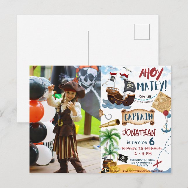 Carte Postale Fête d'anniversaire Photo Pirate (Devant / Derrière)