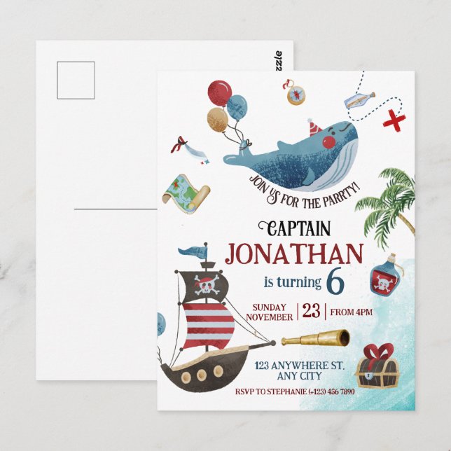 Carte Postale Fête d'anniversaire pirate (Devant / Derrière)