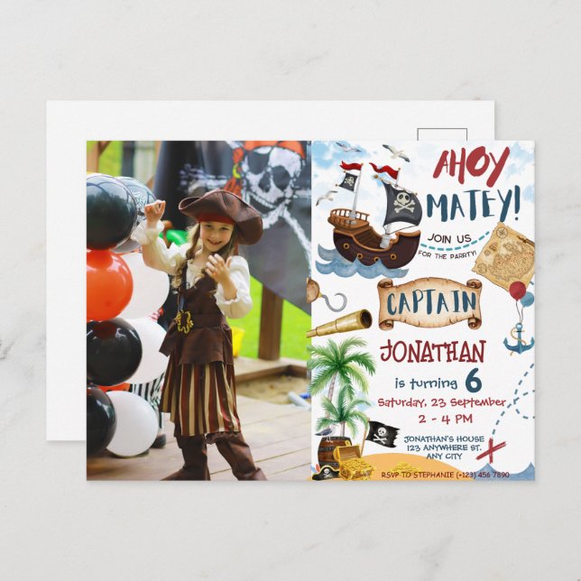Carte Postale Fête d'anniversaire Pirate en photos (Devant / Derrière)