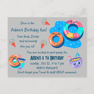 Carte Postale Fête d'anniversaire piscine pour enfants