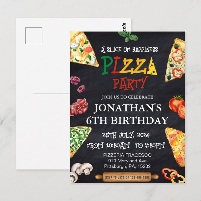 Carte Postale Fête d'anniversaire Pizza  (Devant / Derrière)