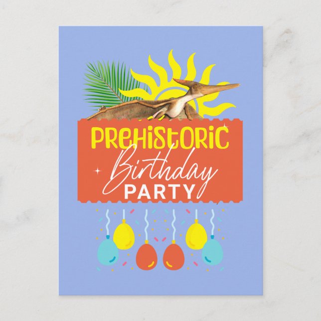 Carte Postale Fête d'anniversaire préhistorique Ptérodactyle Din (Devant)
