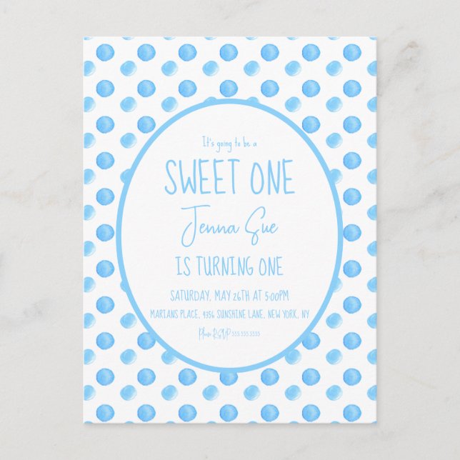 Carte Postale Fête d'anniversaire premier avec points d'aquarell (Devant)