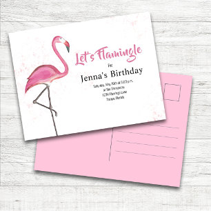 Carte Postale Fête d'anniversaire rose Flamant rose personnalisé