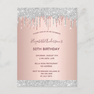 Carte Postale Fête d'anniversaire rose or argent parties scintil