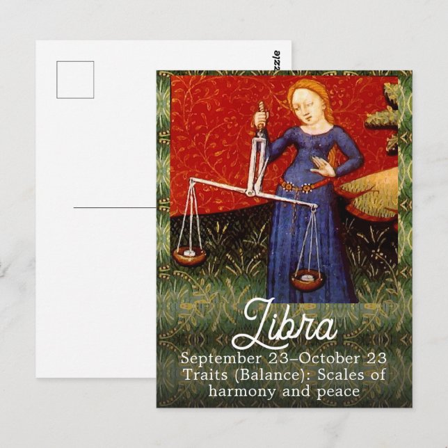 Carte Postale Fête d'anniversaire Signe du zodiaque Balance (Devant / Derrière)