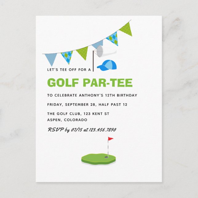 Carte Postale Fête d'anniversaire sur le thème du golf (Devant)