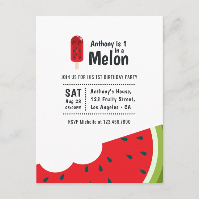 Carte Postale Fête d'anniversaire Une dans un Melon (Devant)