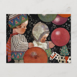 Carte Postale Fête d'anniversaire vintage pour enfants, ballons