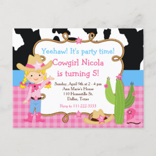 Carte Postale Fête d'anniversaire western cowgirl blonde