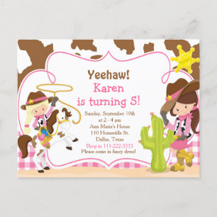 Carte Postale Fête d'anniversaire western Cowgirl Yeehaw