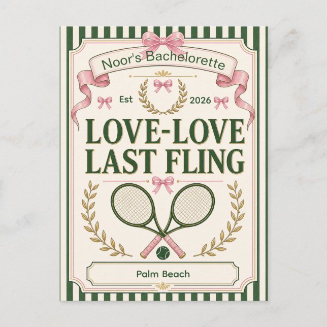 Carte Postale Fête de bachelorette de tennis personnalisée vert  (Devant)