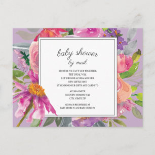 Carte Postale Fête de bébé florale aquarelle rose violet par cou