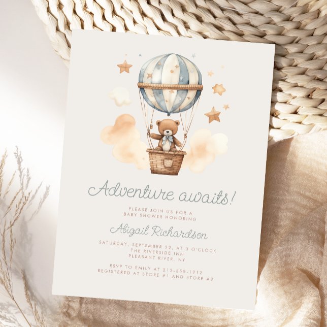 Carte Postale Fête de Bébé Garçon Ourson en Aventure (Créateur téléchargé)