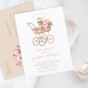 Carte Postale Fête de bébé neutre avec vieux landau