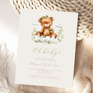 Carte Postale Fête de bébé ourson à l'aquarelle verte eucalyptus