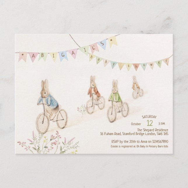 Carte Postale Fête de bébé thème lapin budget Révélation du sexe (Devant)