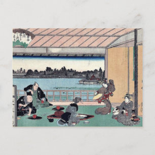 Carte Postale Fête de boisson au restaurant par Andō, Hiroshige