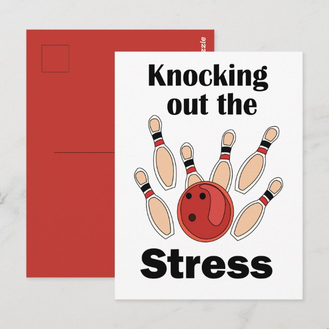Carte Postale Fête de Bowling : Strike pour Évacuer le Stress (Devant / Derrière)