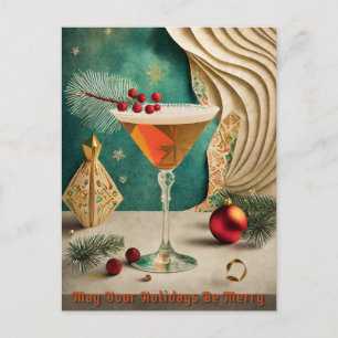 Carte Postale Fête de cocktail de Noël du milieu du siècle Happy