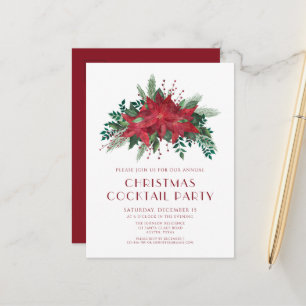 Carte Postale Fête de cocktail de Noël élégante Red Poinsettia