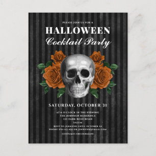 Carte Postale Fête de Cocktail Halloween Roses Gothiques & Crâne
