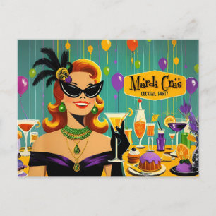 Carte Postale Fête de cocktail rétro Mardi Gras des années 50