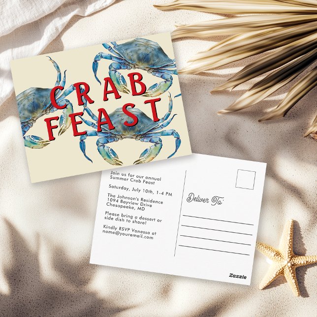 Carte Postale Fête de crabe à l'aquarelle rétro (Créateur téléchargé)