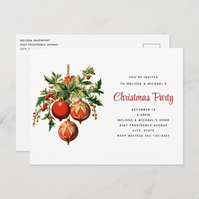 Carte Postale Fête de décoration d'arbre de Noël Cool rétros (Devant / Derrière)