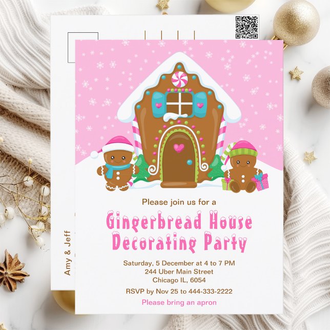 Carte Postale Fête de décoration de biscuits de Noël Rose Clair (Créateur téléchargé)