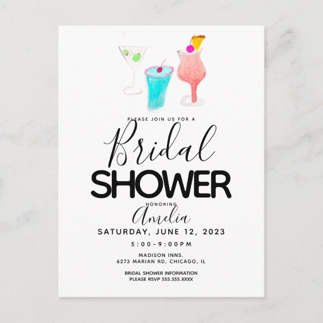 Carte Postale Fête de douche de mariée peinte au cocktail d'aqua (Devant)