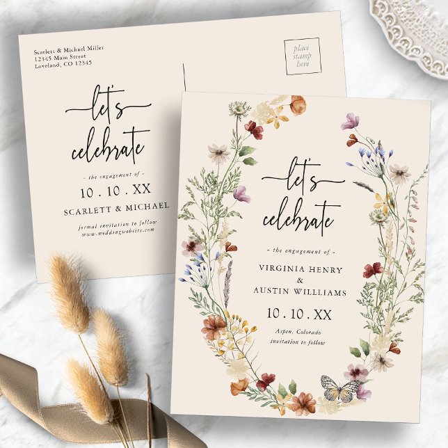 Carte Postale Fête de fiançailles Boho (Boho Engagement Party Postcard
)