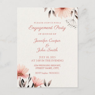 Carte Postale Fête de Fiançailles Fleurale Rose Aquarelle