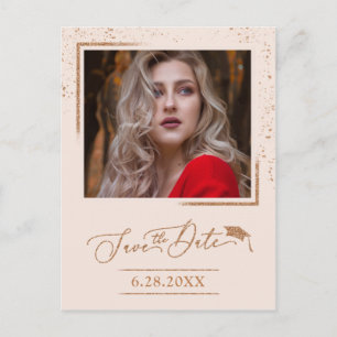 Carte Postale Fête de fin d'études chic Enregistrez la date Rose